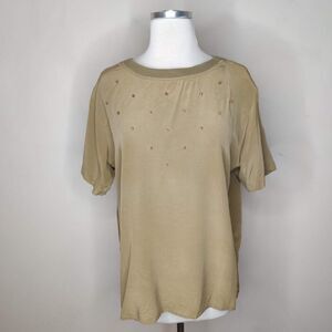 Sunny Leigh 100% Silk Blouse Top Short Sleeve Beaded